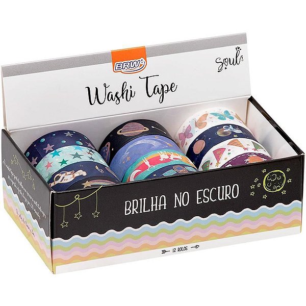 Fita Adesiva Decorada Washi Tape 15X3 GLOW com 12 MOD CX com 12