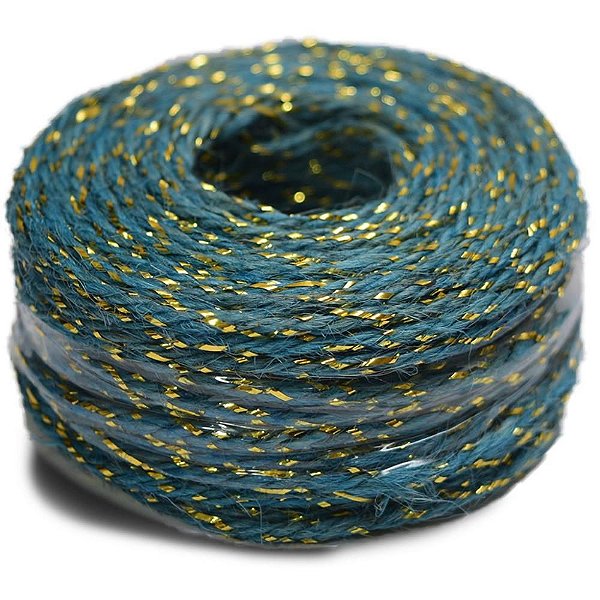 Fio de Juta 20M Azul Claro com Dourado