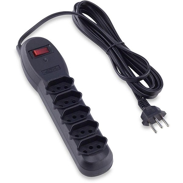 Filtro de Linha 5 Tomadas SLIM 3,0M Preto