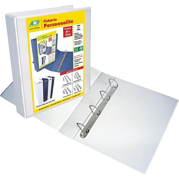 Fichário de PVC Personnalite A4 40MM 4 Argolas Branco