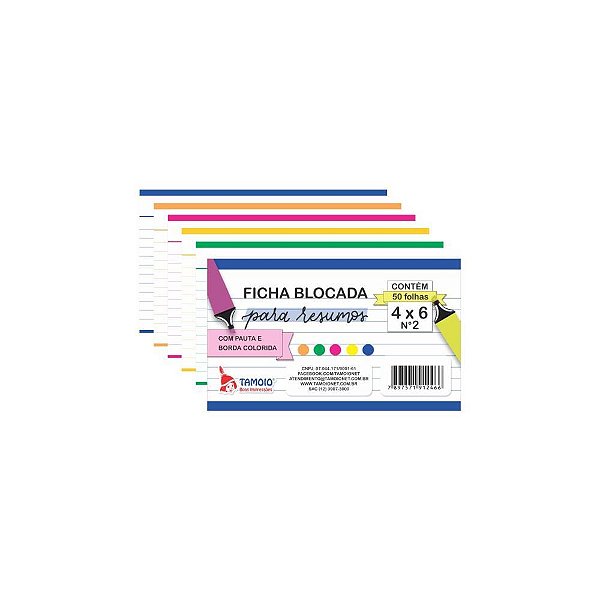 Ficha Pautada 4X6 N2 101X152MM 50 Folhas Coloridas
