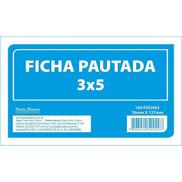Ficha Pautada 3X5 7,6X12,7CM 100 Folhas