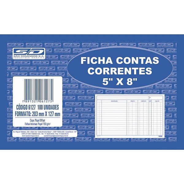 Ficha Conta Corrente 5X8 12,7X20,3CM PCT/100