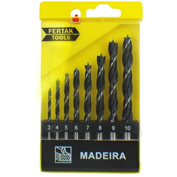 Ferramenta Manual Jogo de Brocas com 8 Peças Madeira