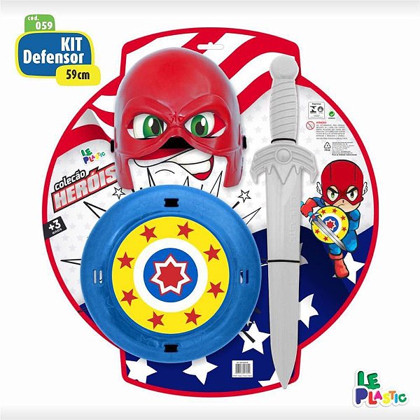 Fantasia Acessório Heróis com Escudo, Espada e Máscara