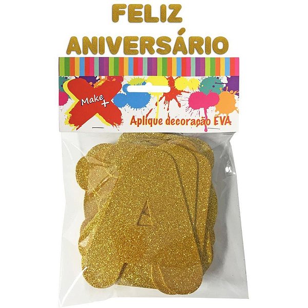 Faixa Decorativa "feliz Aniversário" Glitter Dourado 12CM