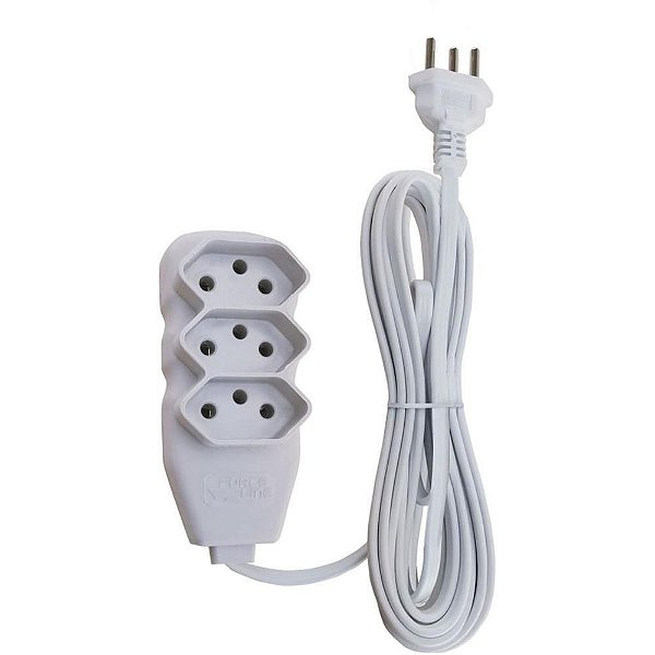 Extensão Elétrica Tripolar 5M 3 Tomadas SLIM Branco