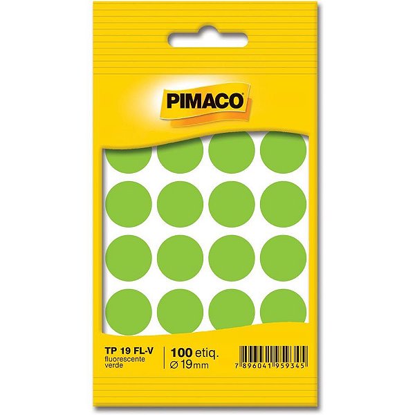 Etiqueta Redonda TP-19 Verde Fluorescente 19MM - Cartela com 100 Unidades