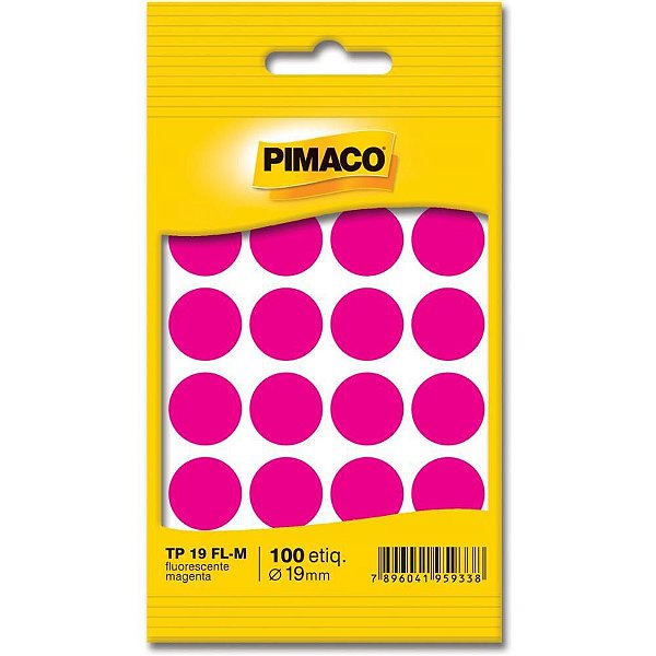 Etiqueta Redonda TP-19 Magenta Fluor 19MM com 100 Unidades
