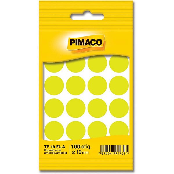 Etiqueta Redonda TP-19 Amarela Fluor 19MM - Pacote com 100 Unidades