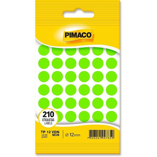 Etiqueta Redonda TP-12 Verde Neon 12MM - Pacote com 210 Unidades