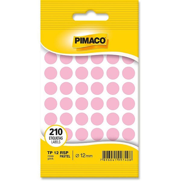Etiqueta Redonda TP-12 Rosa Pastel 12MM - Pacote com 210 Unidades