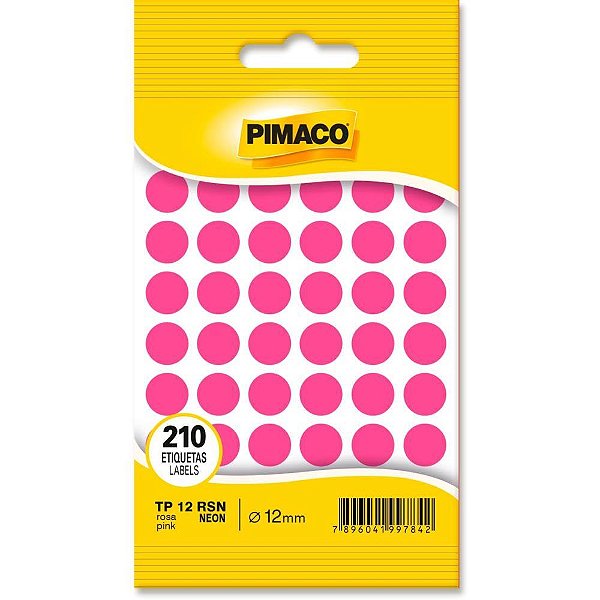 Etiqueta Redonda TP-12 Rosa Neon 12MM, Cartela com 210 Etiquetas