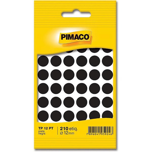 Etiqueta Redonda TP-12 Preta 12MM - Pacote com 210 Unidades