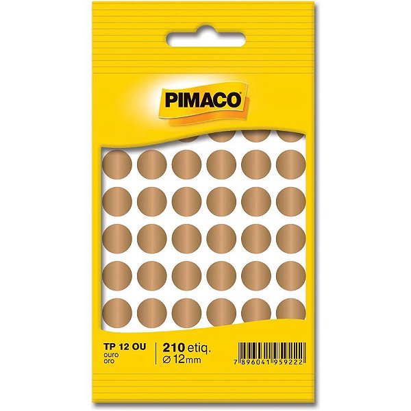 Etiqueta Redonda TP-12 Ouro 12MM com Adesivo Permanente – Pacote com 210 Etiquetas