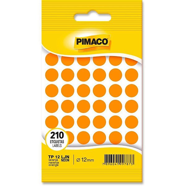 Etiqueta Redonda TP-12 Laranja Neon 12MM Caixa com 210