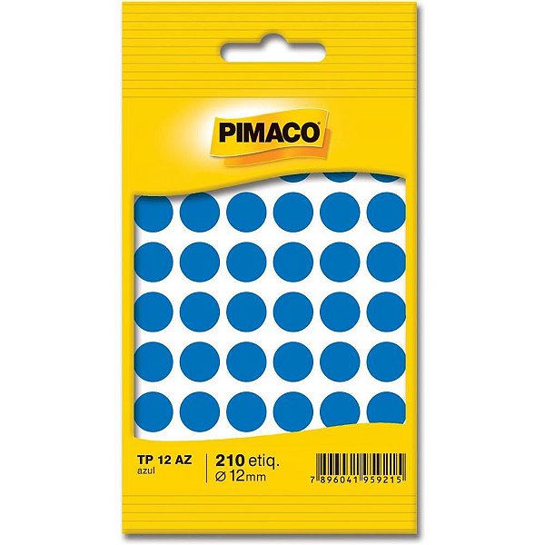 Etiqueta Redonda TP-12 Azul 12MM - Cartela com 210 Unidades