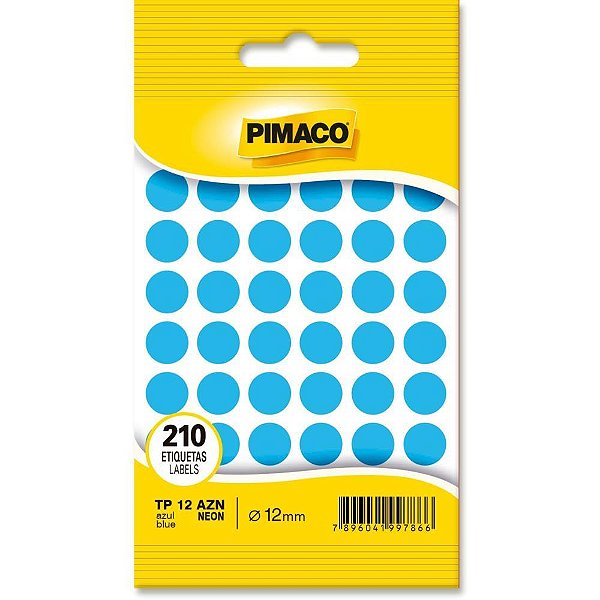 Etiqueta Redonda TP-12 Azul Neon 12MM com 210 Unidades