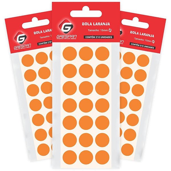 Etiqueta Redonda Laranja 15MM com 210 Unidades - Cartela