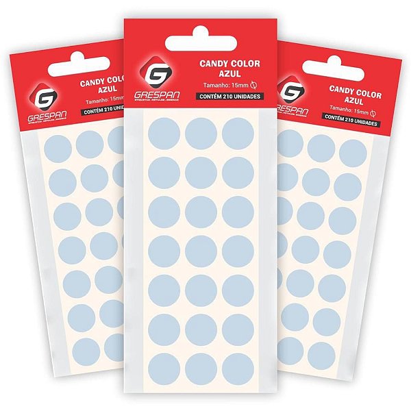 Etiqueta Redonda CANDY 15MM Azul com 210 Unidades Cartela