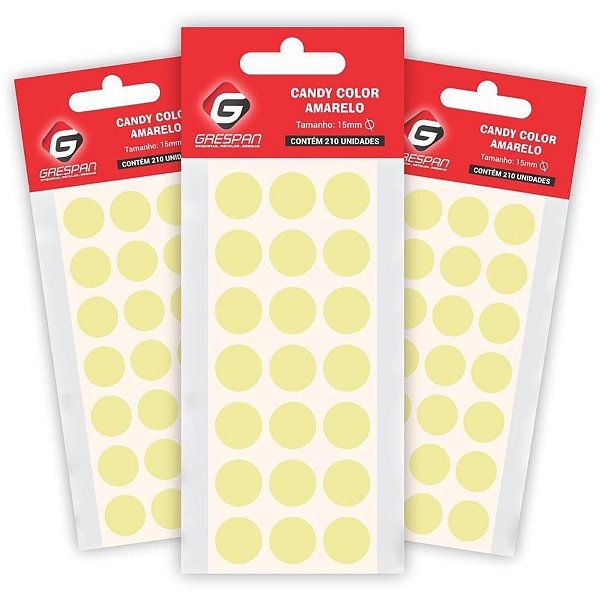 Etiqueta Redonda CANDY 15MM Amarelo com 210 Unidades Cartela