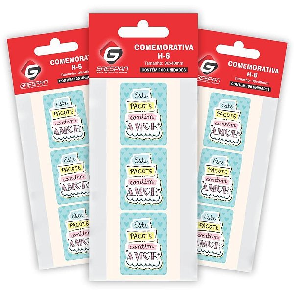 Etiqueta para Presente Pacote Contém AMOR Retangular C/100