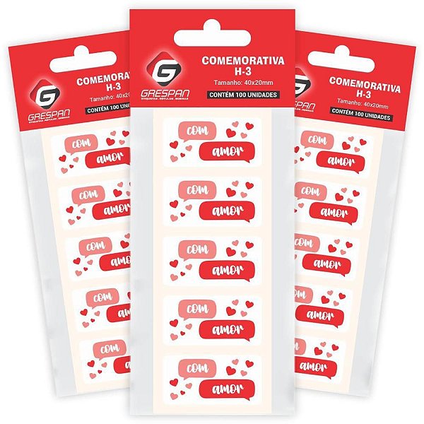 Etiqueta para Presente com AMOR Retang BC com Coracões CTCOM 100