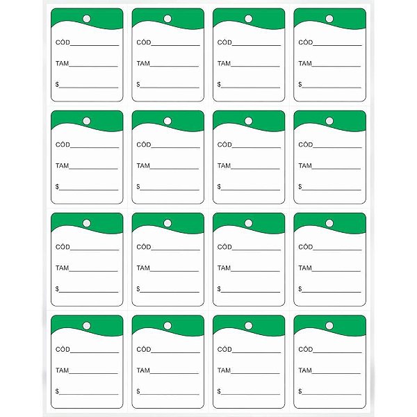 Etiqueta para Marcação TAG 30X38MM Cartão Verde PCT com 1000