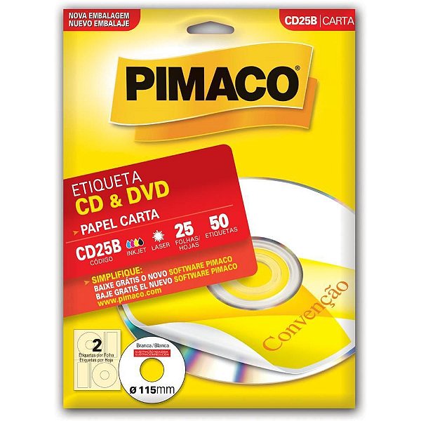 Etiqueta para CD e DVD CD25B Carta 25 FLS 115 MM CTCOM 50