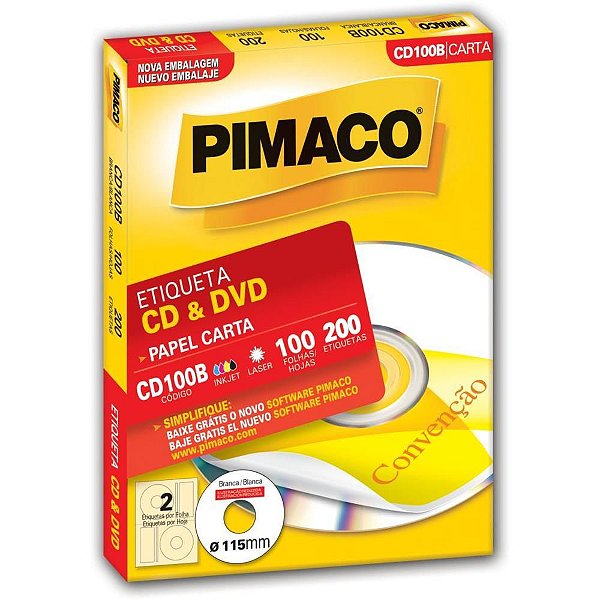 Etiqueta para CD e DVD CD100B Carta 100 FLS 115 MM CX com 200