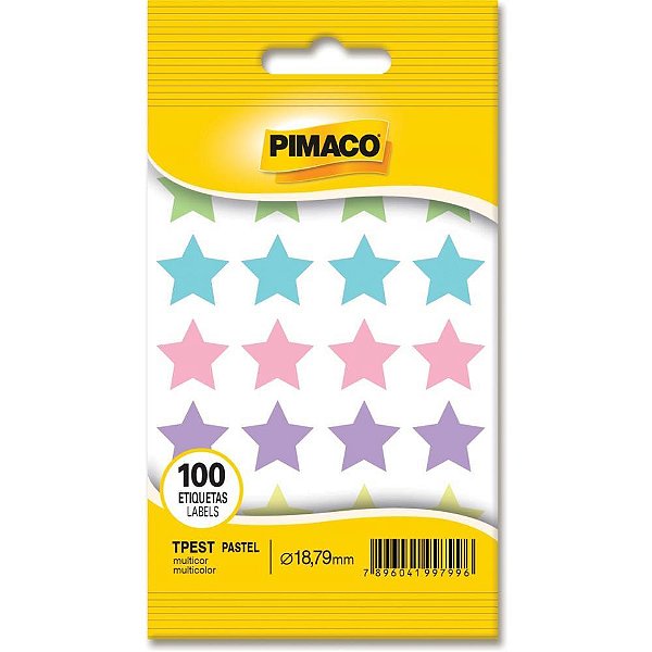 Etiqueta Lisa com Formas de Estrela TP-18 Pastel Sortidos - Pacote com 100 Unidades