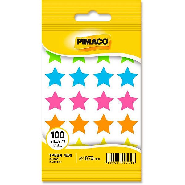 Etiqueta Lisa com Formas Estrela TP-18 Neon Sortidos - Cartela com 100