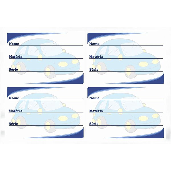 Etiqueta Escolar Decorada Azul Carrinho 60X40MM PCT com 400