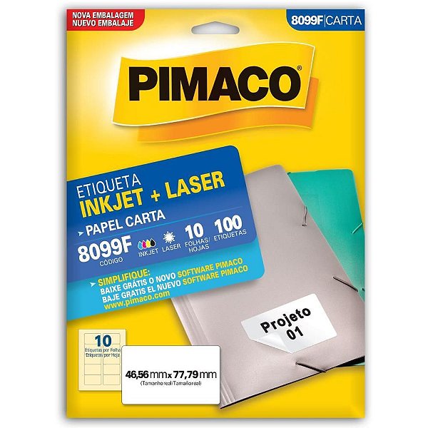 Etiqueta Carta 8099F 10 Folhas 46,56 X 77,79MM - Pacote com 100