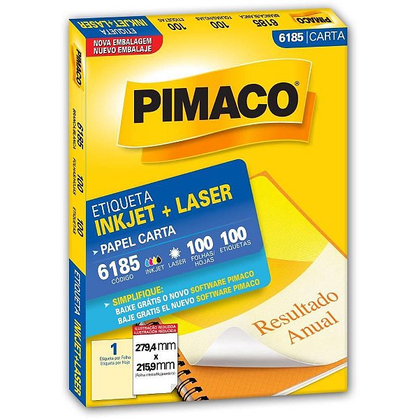 Etiqueta Carta 6185 100 FLS 279,4 X 215,9 MM Caixa com 100 - INKJET + Laser