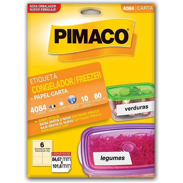 Etiquetas para Congelador Freezer 84,67X101,6MM com 10 Folhas e 60 Etiquetas