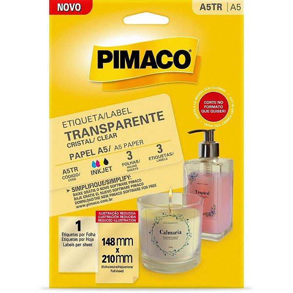 Etiqueta A5 Transparente Cristal 149X210MM 3 Folhas Caixa com 03