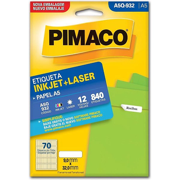 Etiqueta A5 A5Q-932 12 Folhas 9,0 X 32,0 MM - Pacote com 840 Etiquetas