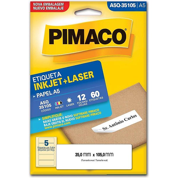 Etiqueta A5 A5Q-35105 12 Folhas - 35,0 X 105,0 MM