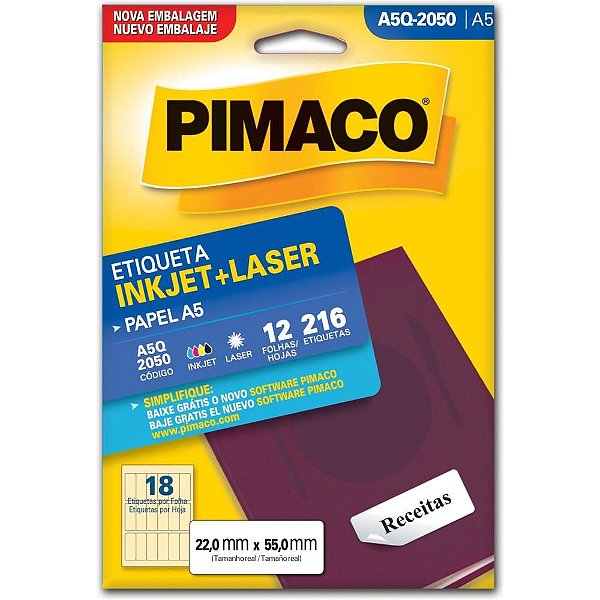 Etiqueta A5 A5Q-2050 22,0 X 55,0 MM - Pacote com 216 Unidades