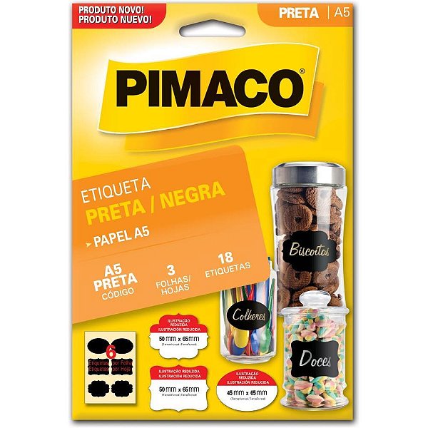 Etiqueta A5 Preta 50X65MM Pacote com 18 Unidades