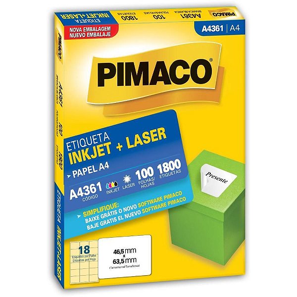 Etiqueta A4 A4361 100 Folhas 46,5 X 63,5 MM Caixa com 1800