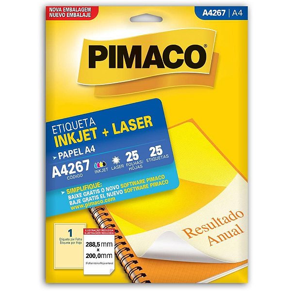 Etiqueta A4 A4267 25 Folhas 288,5 X 200,0 MM - Pacote com 25 Unidades
