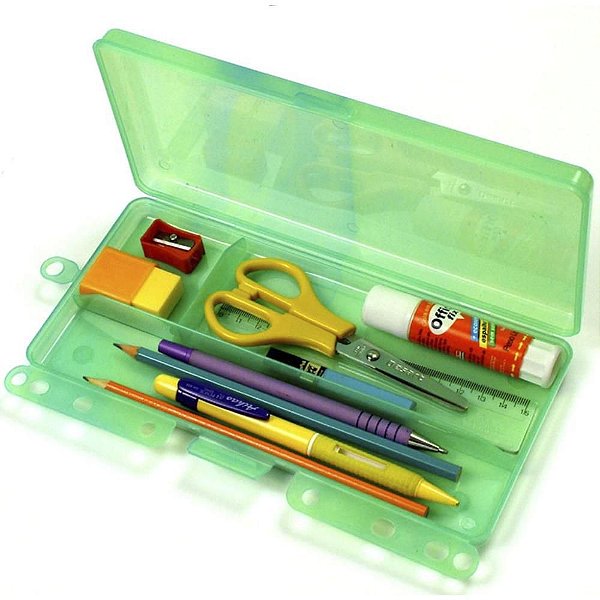 Estojo Plástico Teen BOX Escolar Verde Limão PCT com 03