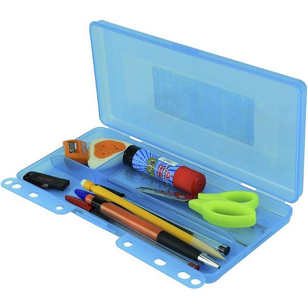 Estojo Plástico Teen BOX Escolar Azul PCT com 03