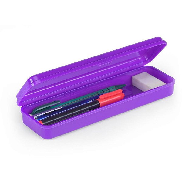 Estojo Plástico PLUS Neon Roxo com Trava