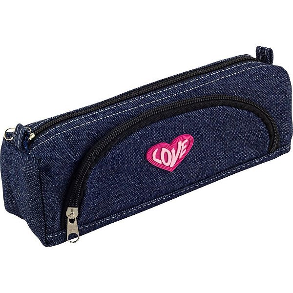 Estojo Jeans Duplex com Bolso Pacote com 3