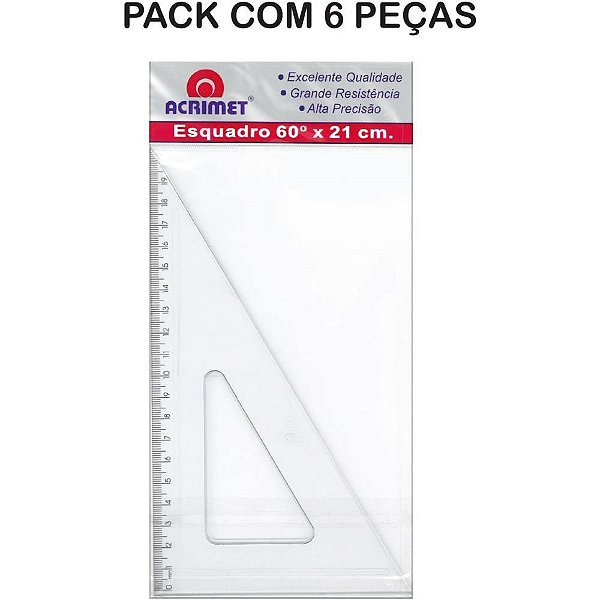 Esquadro Poliestireno 60 Graus 21CM Pacote com 06