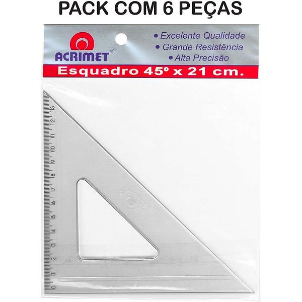 Esquadro Poliestireno 45 Graus 21CM - Pacote com 06