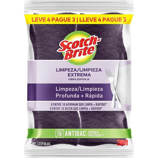 Esponja para Limpeza SCOTCH Brite Extrema (roxa) com 4 Unidades